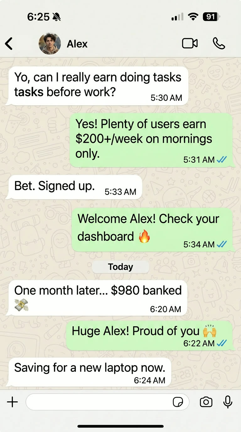 Alex testimonial chat screenshot
