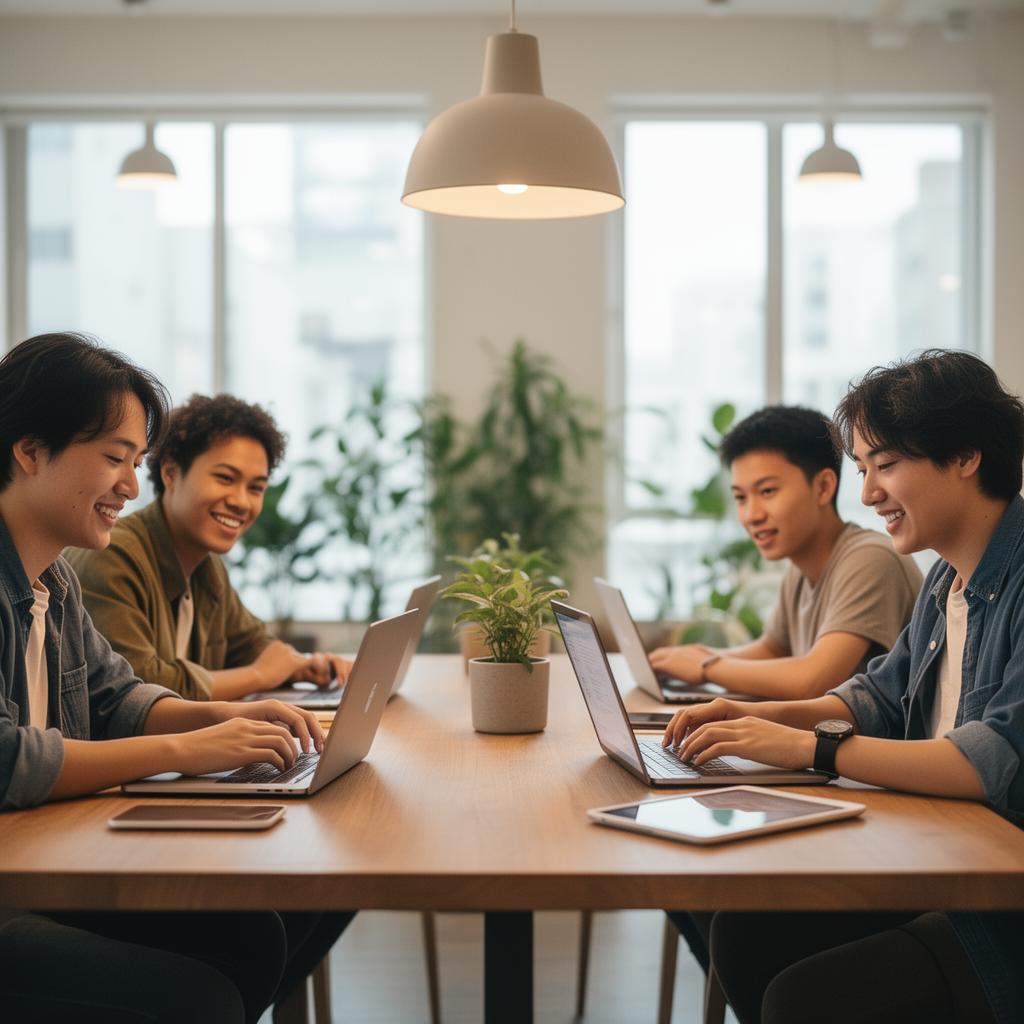 Remote workers collaborating on laptops