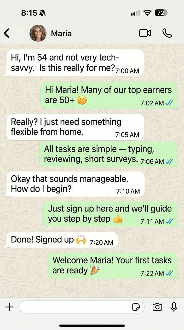 Maria testimonial chat screenshot